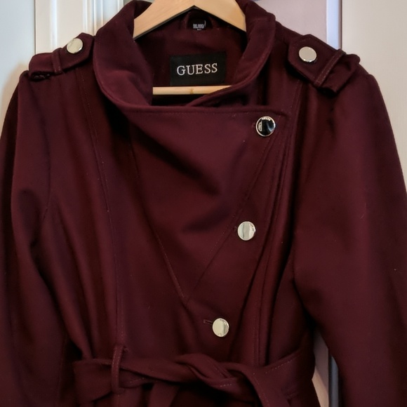Guess Jackets & Blazers - Guess Burgandy Wine Pea Coat